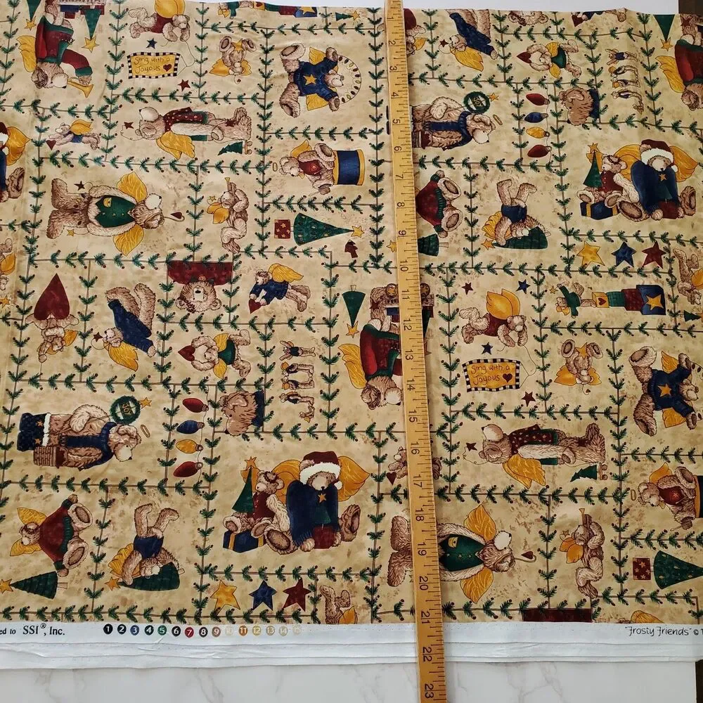 Vintage SSI Fabric Teresa Kogut 1 yd Quilting Cotton 44” Angel Bears Christmas